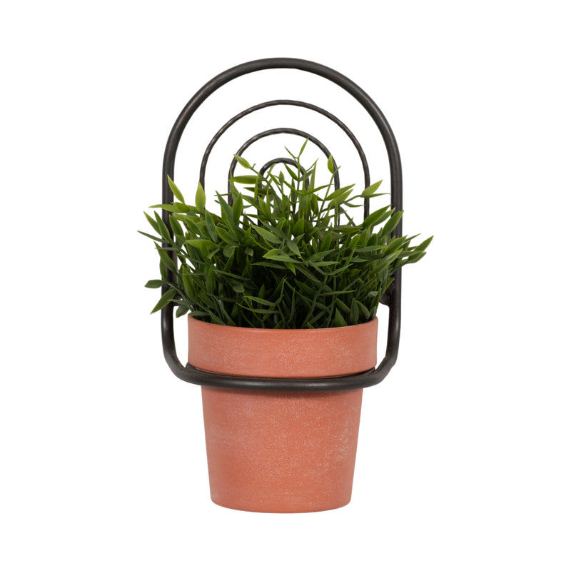 METAL, 11H WALL PLANTER, BLACK/TERRACOTTA