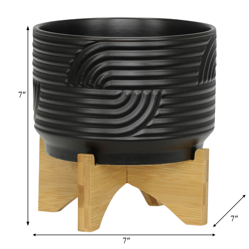 CER, 7 ABSTRACT PLANTER ON STAND, BLACK