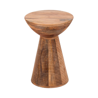 19 Ridged Wood Drum Accent Table, Natural