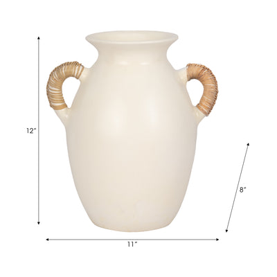 Terracotta, 12h Eared Vase, White