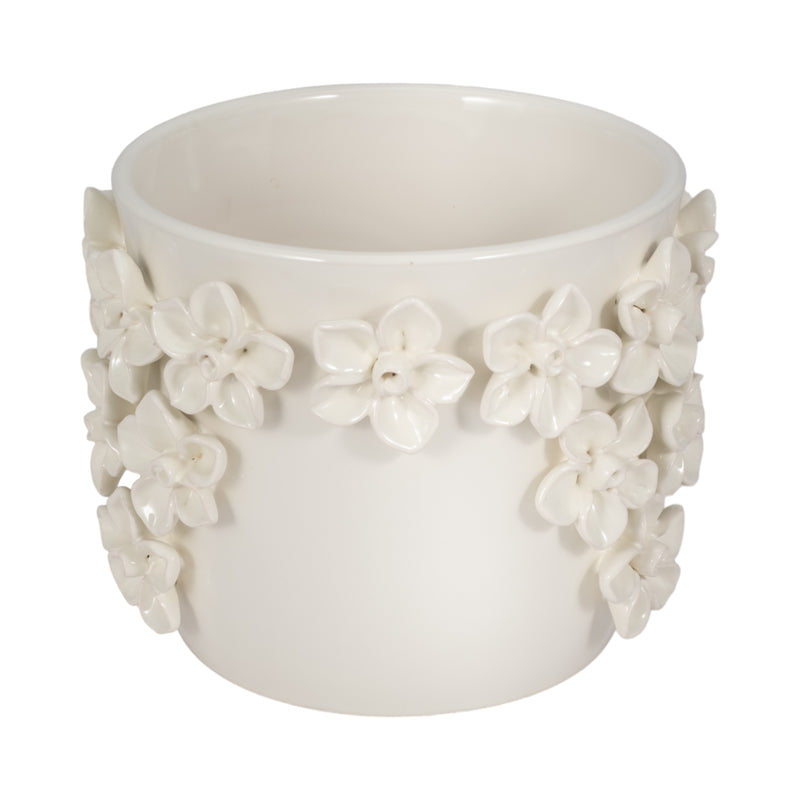 7 Floral Applique Planter, Ivory