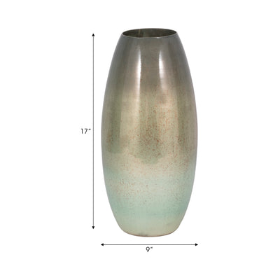 17 Curved Glass Vase Green Mercury Ombre, Multi