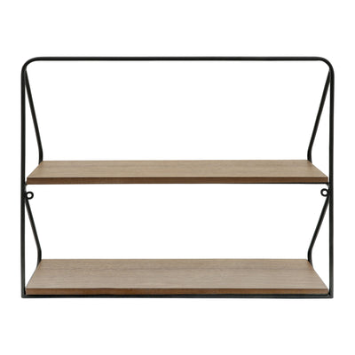 Metal /wood 20 2 Tier Wall Shelf, Black/brwn