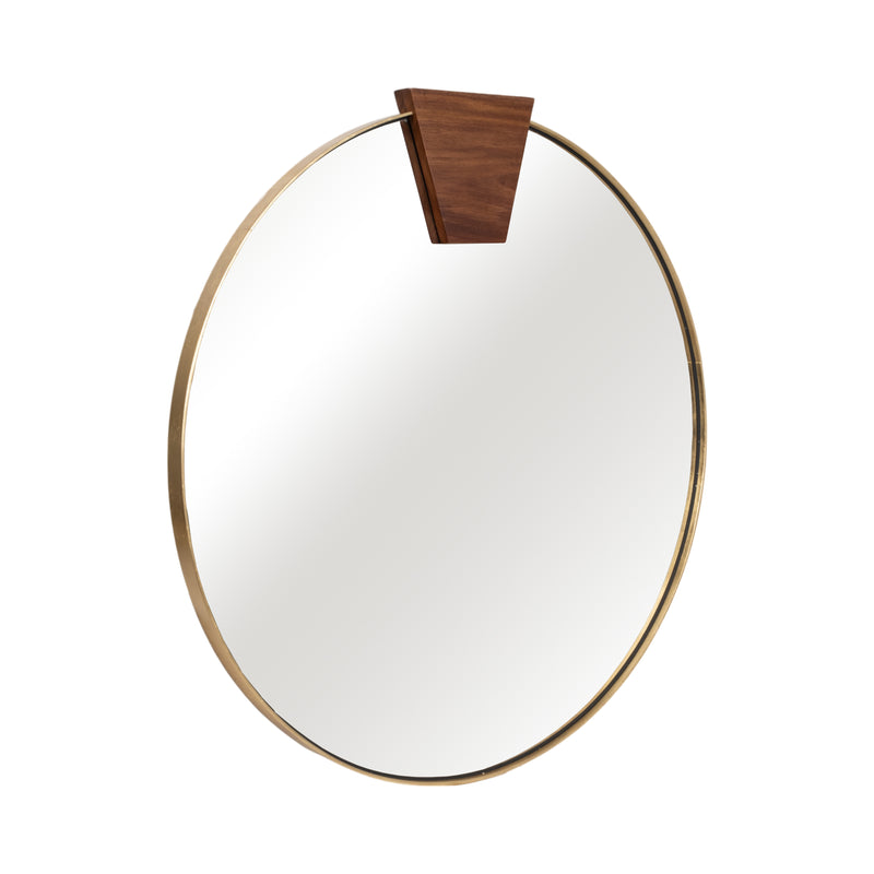 47x47 Round Wood Piece Mirror, Gold