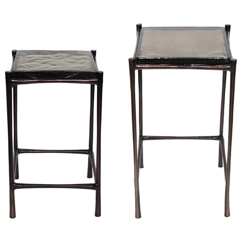 S/2 20/25 Cognac Pressed Glass Cast Metal Tables