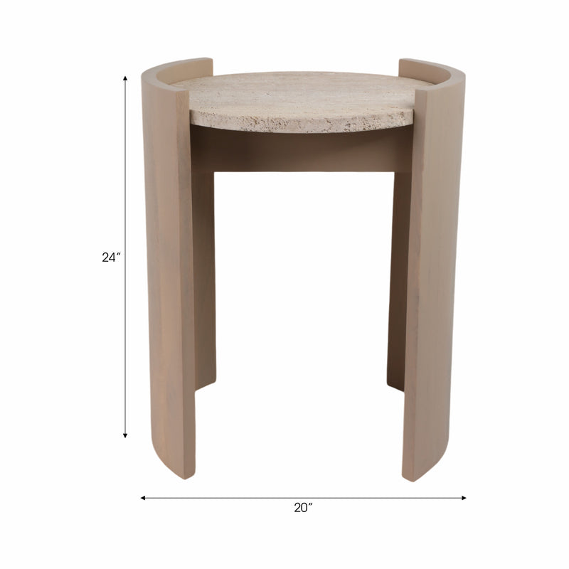 24 Leiona Travertine And Wood Accent Table