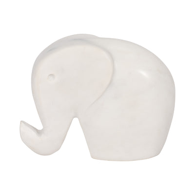 6 Trunk Up Marble Elephant, White