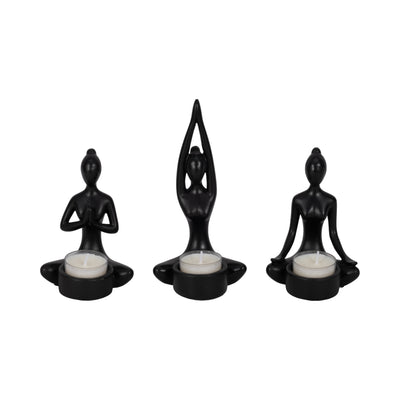 S/3, 7H RESIN YOGA WOMEN TEALIGHT HOLDER, BK