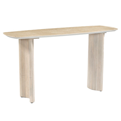 60catalina Travertine&fluted Wood Console Tble/kd