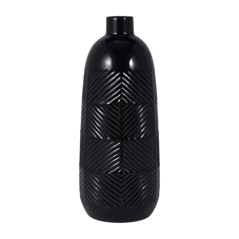 CER, 17 TEXTURED LINES VASE, BLACK