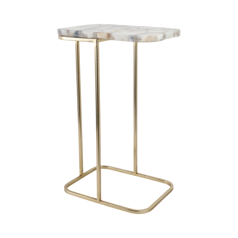 24x15 Agate Top C-table, White/gold