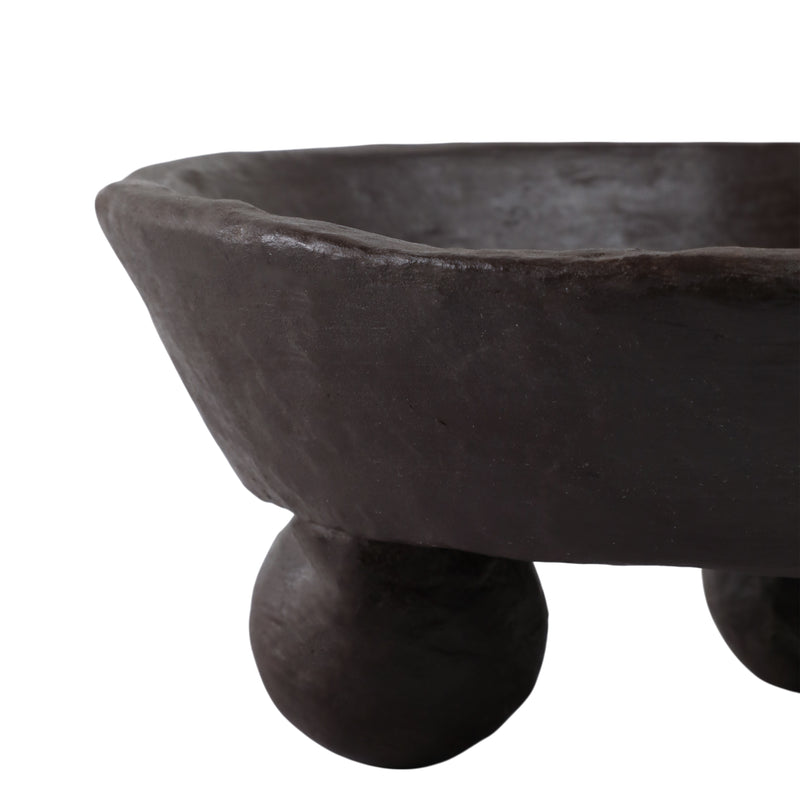 12x12 Paper Mache Knobby Footed Bowl, Black