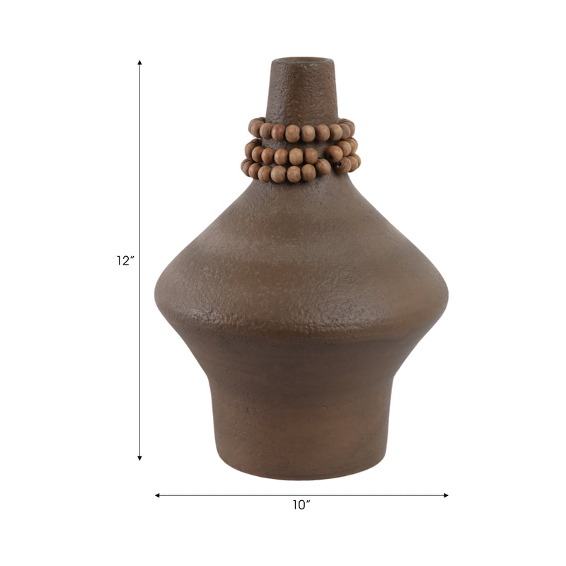 12 Tutwell Small Vase With Wood Beads, Brwn