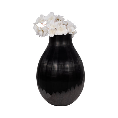 12 Etched Lines Rough Cut Bottom Vase, Black