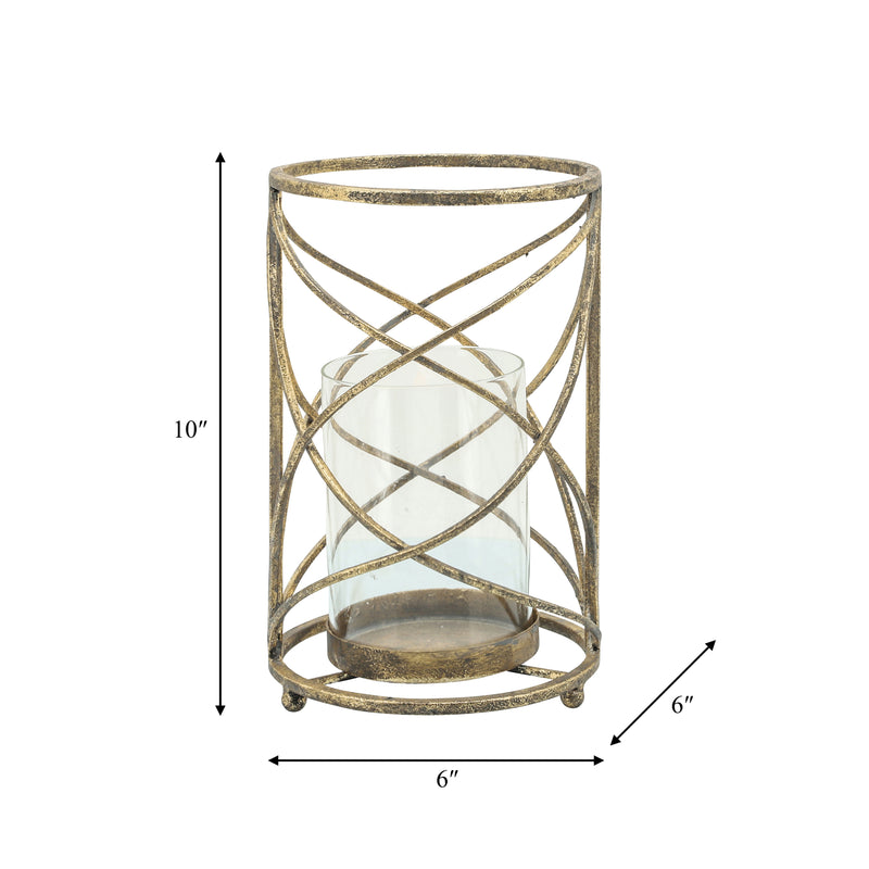 METAL 10.25 HURRICANE CANDLE HOLDER, GOLD