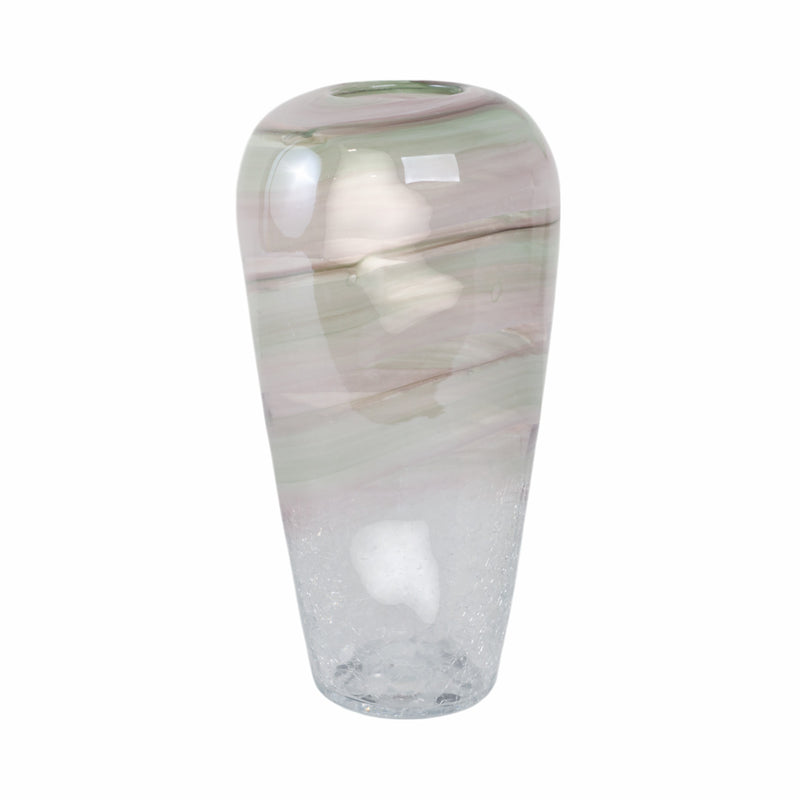 GLASS, 12 CRACKLED VASE, CLEAR