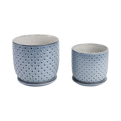 Cer, S/2 6/8 Dotted Planter W/ Saucer,  Blue