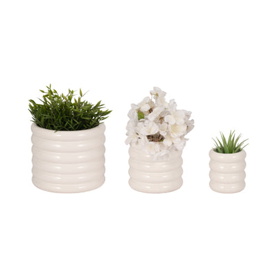 S/3 4/6/7 Stacked Rings Planters, White