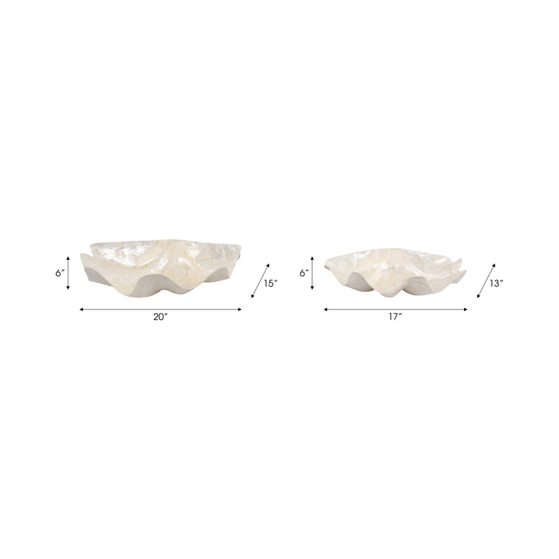 S/2 17/20 Capiz Shell Shaped Bowls, Ivory