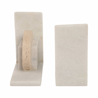 S/2 6 Geometric Travertine & Marble Bookends, Mul