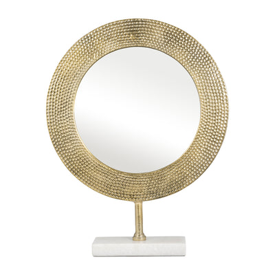 METAL 21 HAMMERED MIRROR ON STAND, GOLD