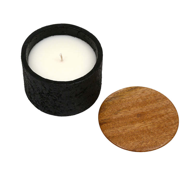 4 7 Oz Balsam & Myrrh Footed Candle With Lid, Blk