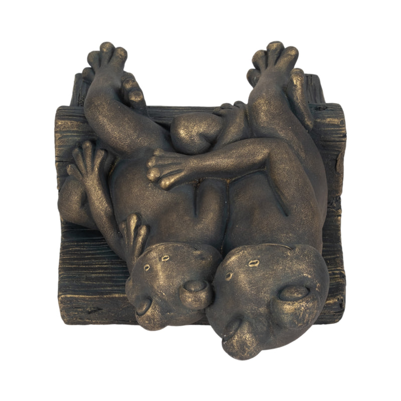 12 Cuddling Frogs On Bench, Bronze