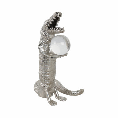 10x7 Crocodile Holding Acrylic Ball, Silver