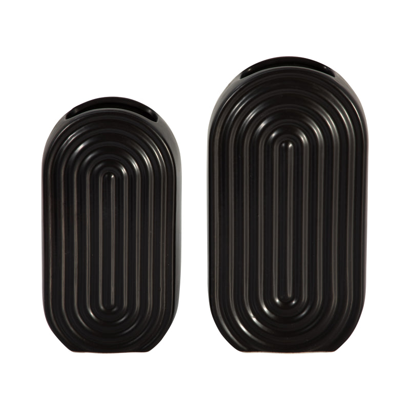 CER, 11 OVAL RIDGED VASE, BLACK