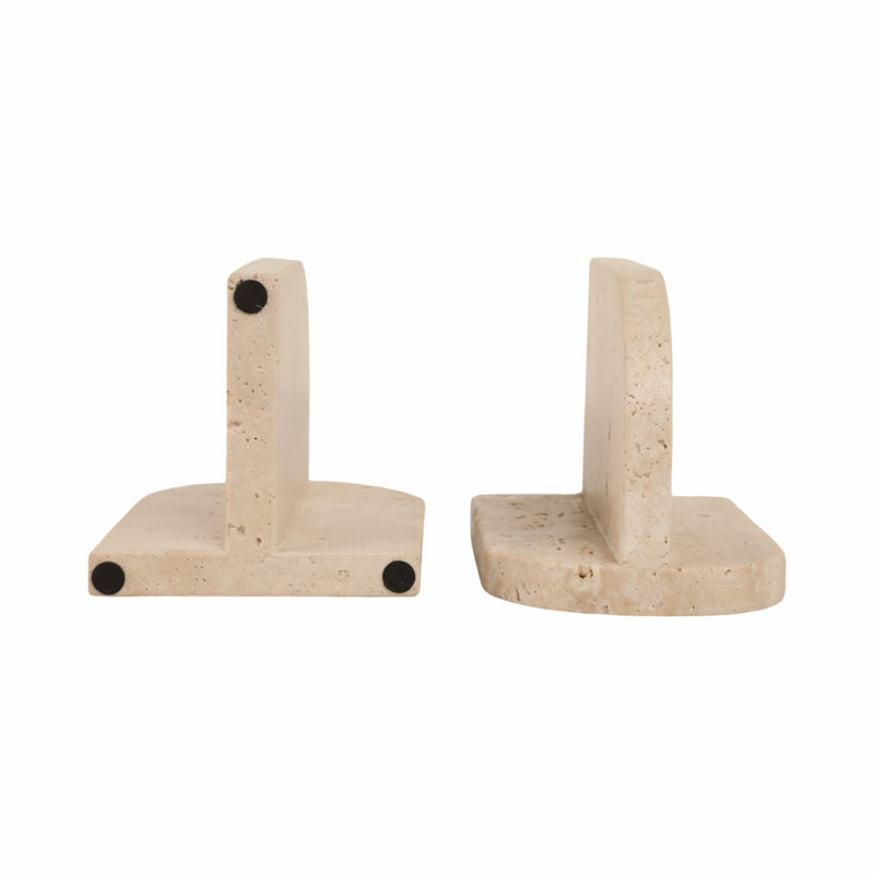 S/2 6 Arched Travertine Bookends, Tan