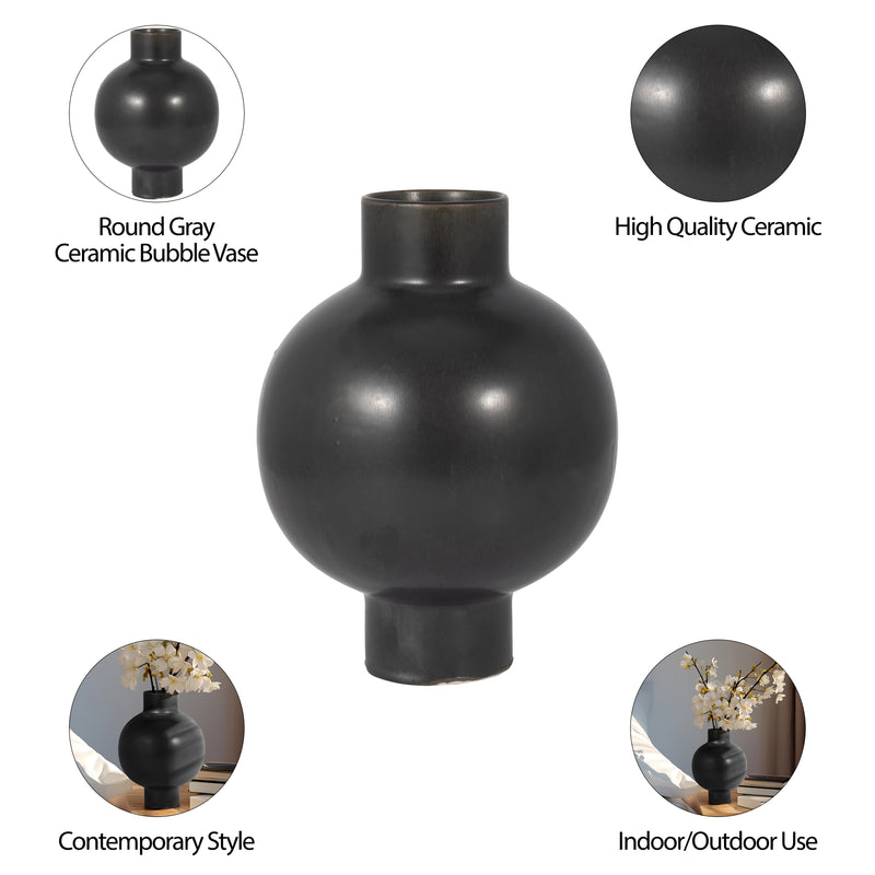 CER, 11H BUBBLE VASE, BLACK VOLCANIC