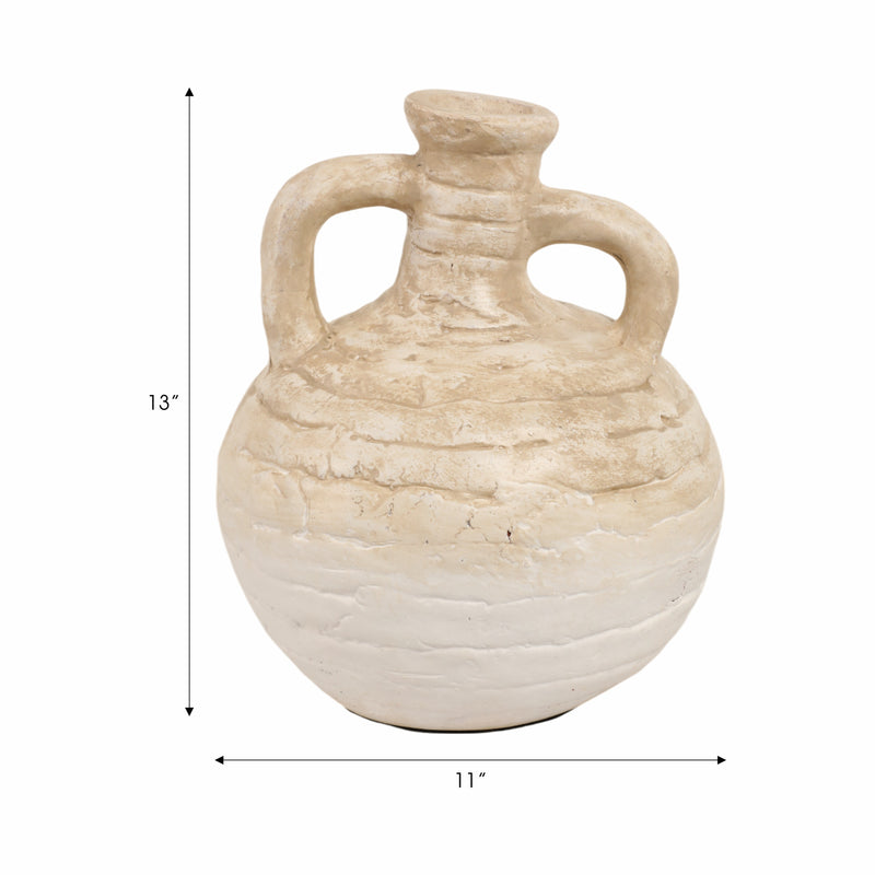 13 Bulbous Terracotta Eared Vase, Ivory