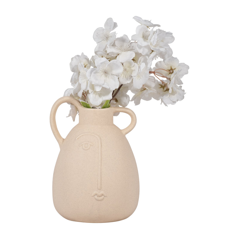 Cer, 8 Face Vase W/ Handles, Ivory