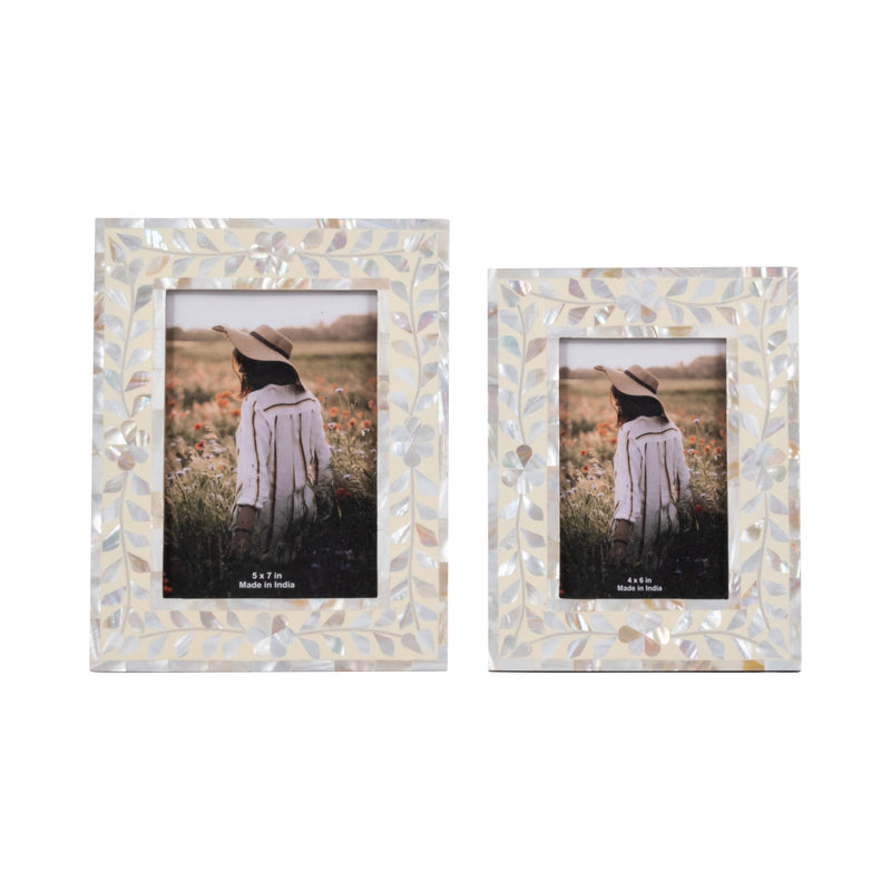 5x7 Mother Of Pearl Inlay Vine Photo Frame, Ivory