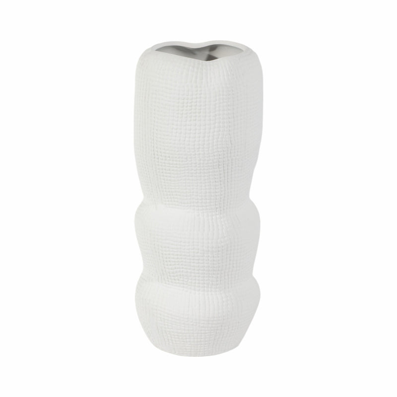 Cer, 12 Waffle Texture Organic Vase, White