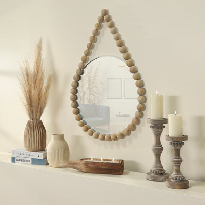 WOOD, 36 BEADED MIRROR, WHITE WB