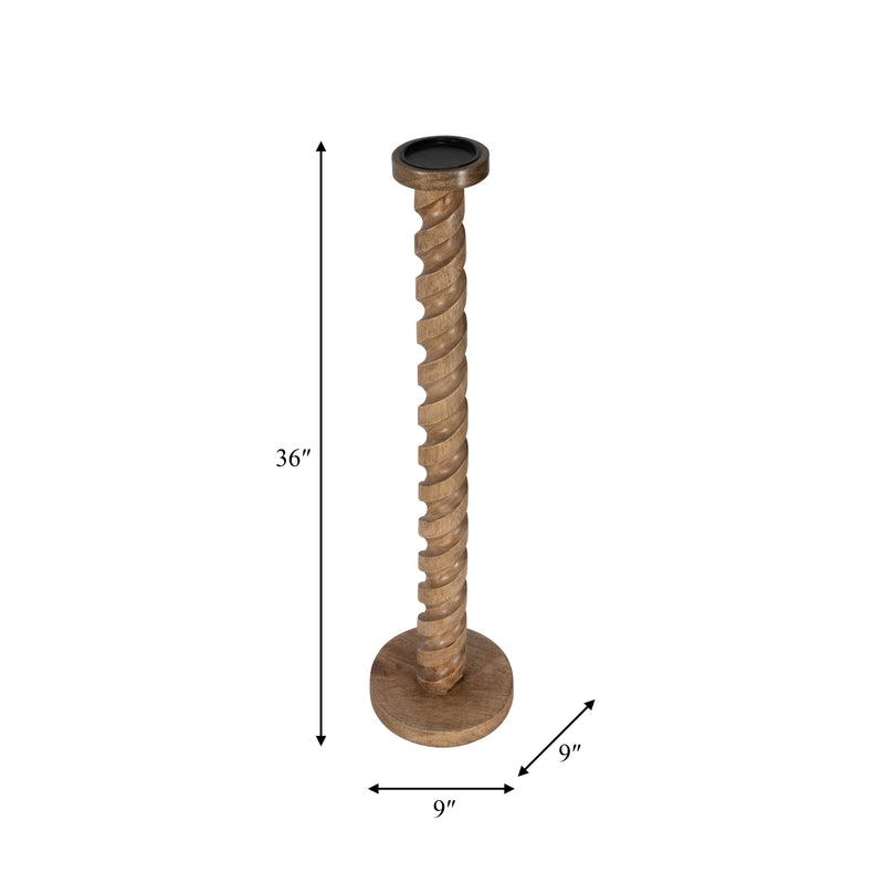 WOOD, 36 SPIRAL FLOOR PILLAR CANDLEHOLDER, NATURA