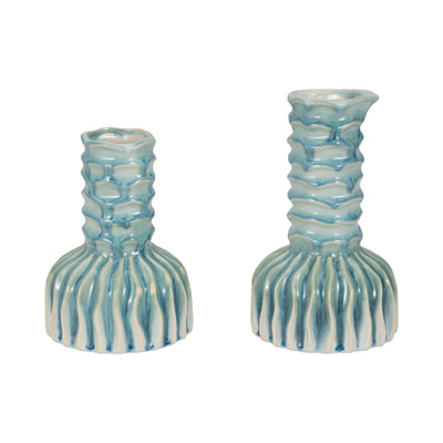 9 Coastal Ribbed Bud Vase Reactive Finish, Blue