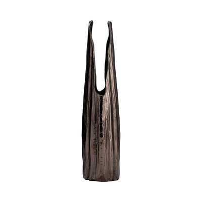 METAL, 20H, ABSTRACT RIDGED VASE, BLK NICKEL