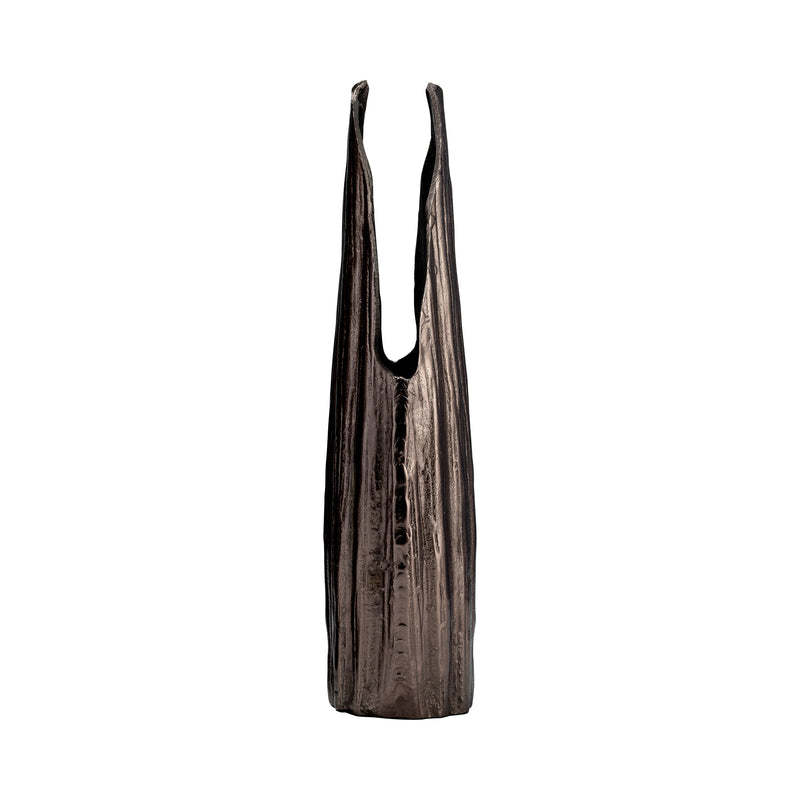 METAL, 20H, ABSTRACT RIDGED VASE, BLK NICKEL