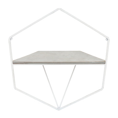 S/2 METAL / WOOD HEXAGON WALL SHELVES, WHT/GRAY