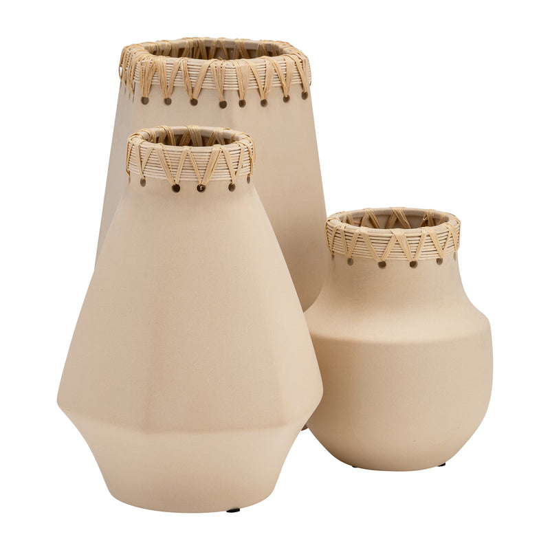 CER, 10H VASE W/ WEAVING, NATURAL