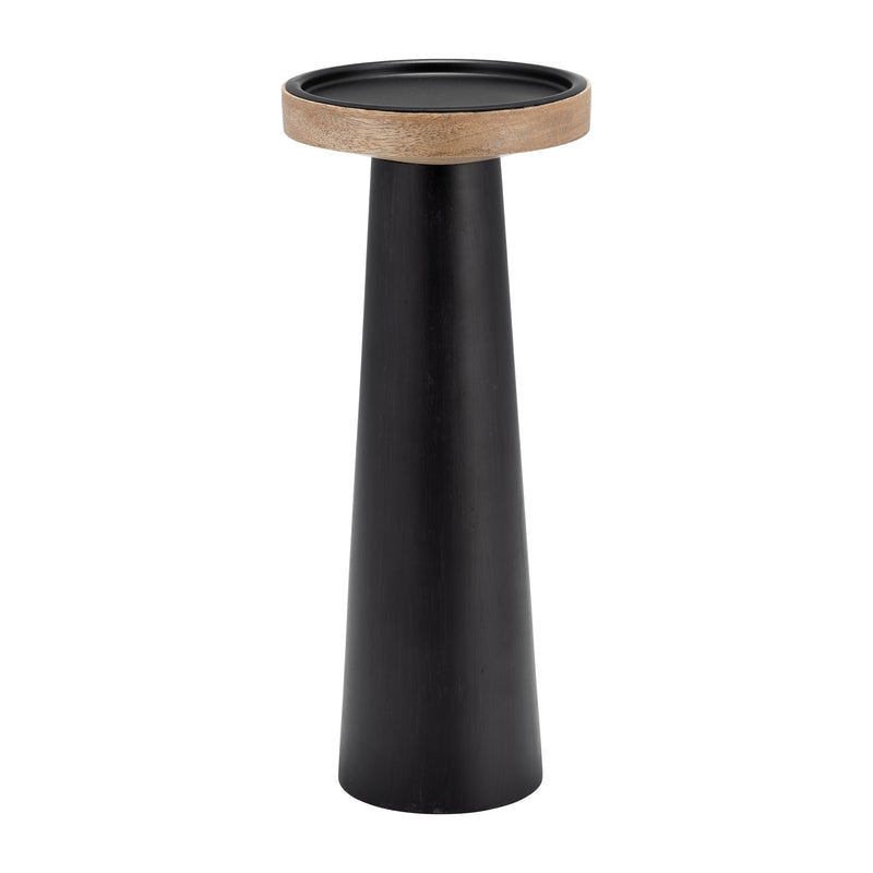 Wood, 12 Flat Candle Holder Stand, Black/Natural