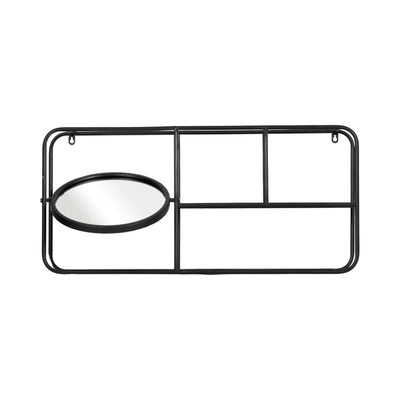 METAL. 29L WALL SHELF W/ MIRROR, BLACK