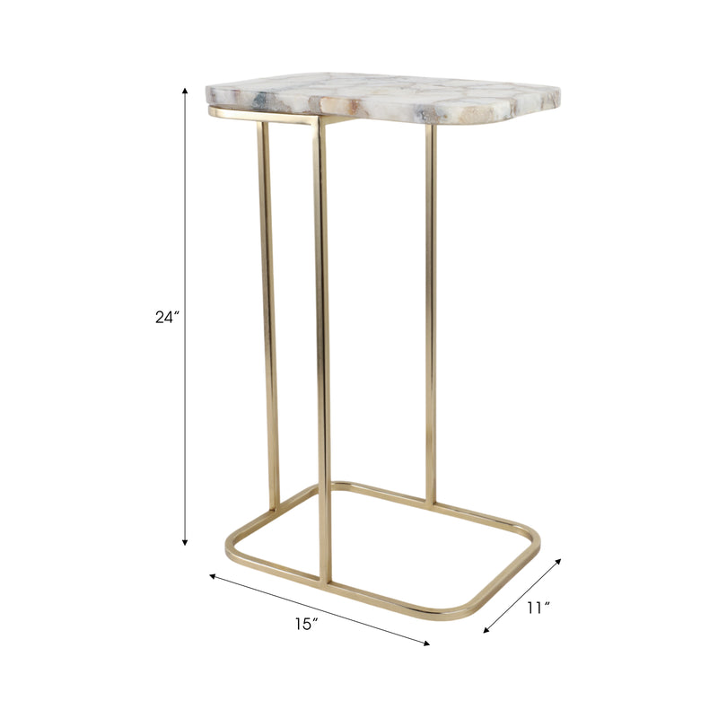 24x15 Agate Top C-table, White/gold