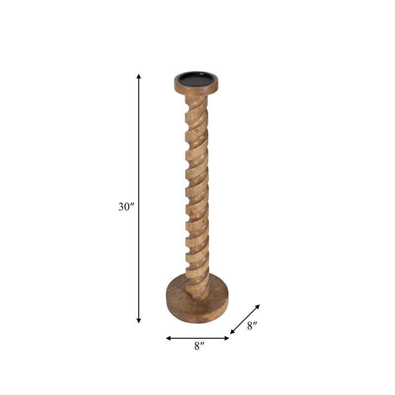 WOOD, 30 SPIRAL FLOOR PILLAR CANDLEHOLDER, NATURA