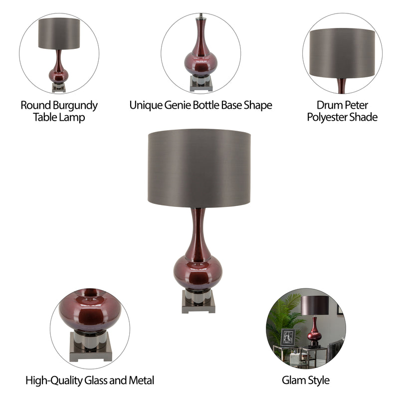 Glass 31 Genie Bottle Table Lamp, Burgundy