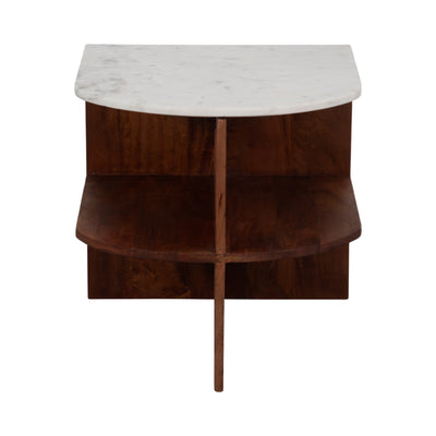 WOOD/MARBLE, 20 HALF ROUND SIDE TABLE, BROWN