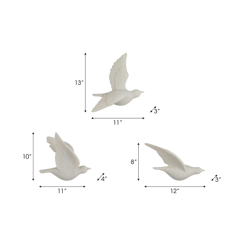 S/3 Horizon Quartz Resin Bird Wall Decor, White