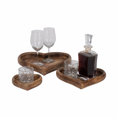 WOOD, S/3 7/11/14 HEART TRAYS, DARK BROWN